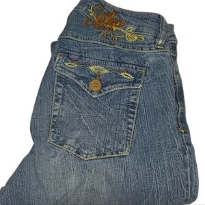 Dept of Peace Embroidered Distressed Western Boho  Denim Bootcut Jeans